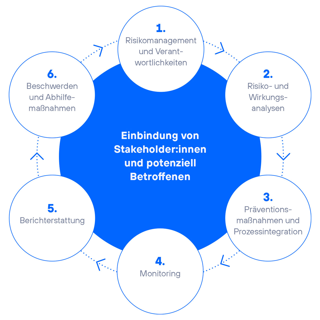 Grafik vom Due-Diligence-Prozess mit sechs Bausteinen, die im Text erklärt werden. Link vergrößert das Bild.
