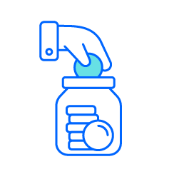 Icon mit einer Hand die in ein Glas wie bei einer 'Spardose' Geld einwirft, stellvertretend für das Mitarbeiterangebot betriebliche Altersvorsorge bei o2 Telefónica.