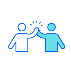 Icon mit zwei Personen die sich ein High-Five geben, stellvertretend für Zusammenarbeit und Team Events, die o2 Telefónica Mitarbeiter:innen anbietet