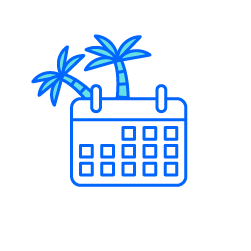 Icon mit einer Kalenderansicht und im Hintergrund sind Palmen zu sehen, stellvertretend für das Mitarbeiterangebot Urlaubstage bei o2 Telefónica.