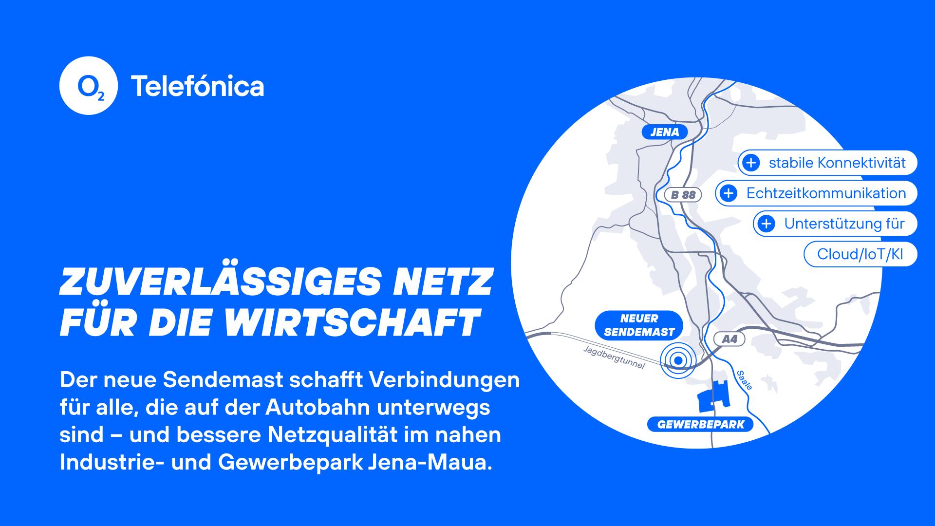 Klick öffnet öffnet Grafik: Umgebungskarte Jena mit dem neuen Sendemast im Süden